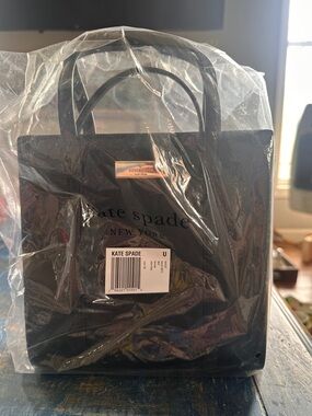 kate spade navy and black patterned mini tote